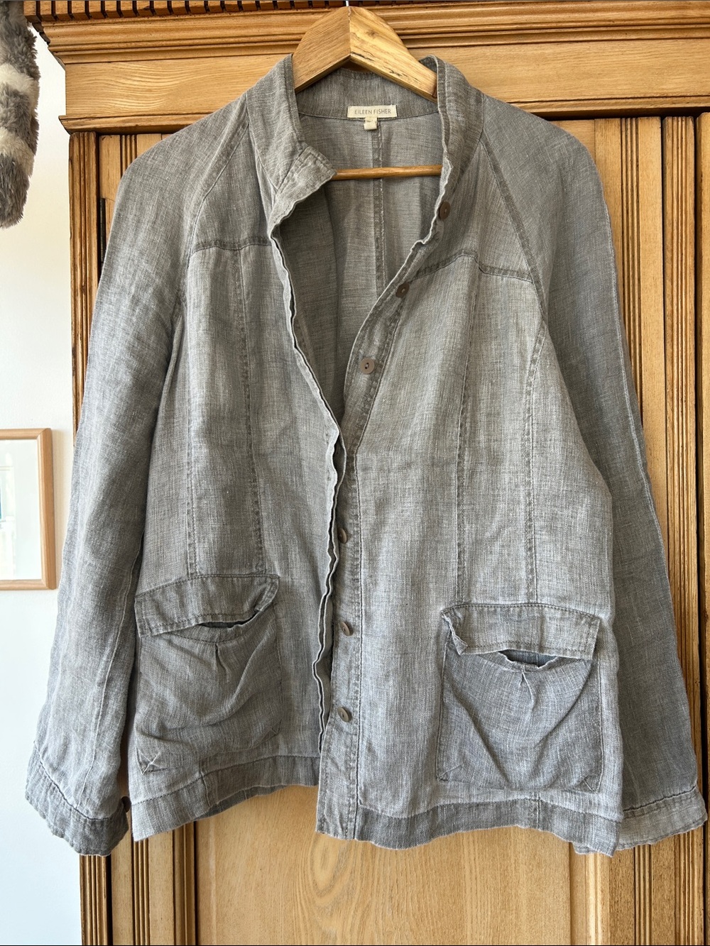 Eileen Fisher Light Gray Linen Jacket Large